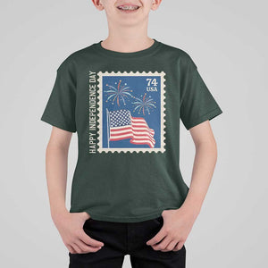 4th Of July T Shirt For Kid Happy Independence Day Stamp USA Flag TS11 Dark Forest Green Print Your Wear