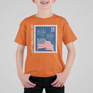 4th Of July T Shirt For Kid Happy Independence Day Stamp USA Flag TS11 Orange Print Your Wear