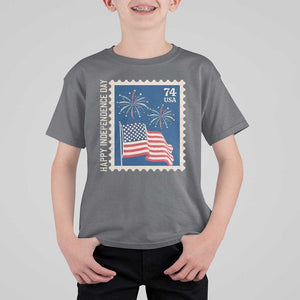 4th Of July T Shirt For Kid Happy Independence Day Stamp USA Flag TS11 Charcoal Print Your Wear