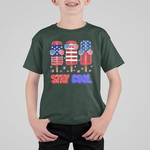 4th Of July T Shirt For Kid Stay Cool USA Flag Patriotic Ice Cream TS09 Dark Forest Green Print Your Wear