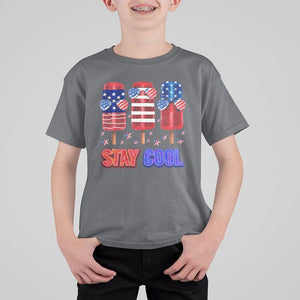 4th Of July T Shirt For Kid Stay Cool USA Flag Patriotic Ice Cream TS09 Charcoal Print Your Wear