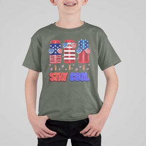 4th Of July T Shirt For Kid Stay Cool USA Flag Patriotic Ice Cream TS09 Military Green Print Your Wear