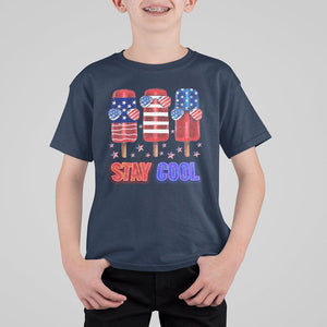 4th Of July T Shirt For Kid Stay Cool USA Flag Patriotic Ice Cream TS09 Navy Print Your Wear