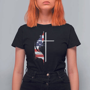 4th Of July T Shirt For Women Christian Faith USA Flag Cross TS11 Black Print Your Wear