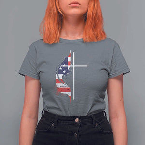 4th Of July T Shirt For Women Christian Faith USA Flag Cross TS11 Charcoal Print Your Wear