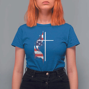 4th Of July T Shirt For Women Christian Faith USA Flag Cross TS11 Royal Blue Print Your Wear