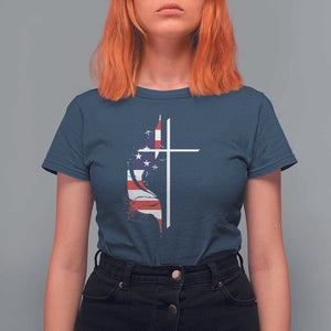 4th Of July T Shirt For Women Christian Faith USA Flag Cross TS11 Navy Print Your Wear