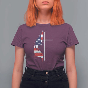 4th Of July T Shirt For Women Christian Faith USA Flag Cross TS11 Maroon Print Your Wear