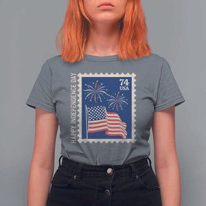 4th Of July T Shirt For Women Happy Independence Day Stamp USA Flag TS11 Charcoal Print Your Wear