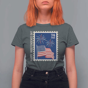 4th Of July T Shirt For Women Happy Independence Day Stamp USA Flag TS11 Dark Heather Print Your Wear