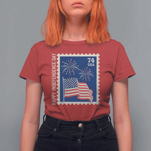 4th Of July T Shirt For Women Happy Independence Day Stamp USA Flag TS11 Red Print Your Wear