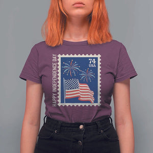 4th Of July T Shirt For Women Happy Independence Day Stamp USA Flag TS11 Maroon Print Your Wear