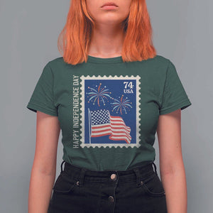 4th Of July T Shirt For Women Happy Independence Day Stamp USA Flag TS11 Dark Forest Green Print Your Wear