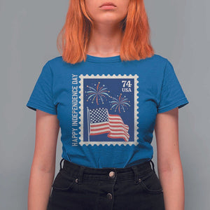 4th Of July T Shirt For Women Happy Independence Day Stamp USA Flag TS11 Royal Blue Print Your Wear