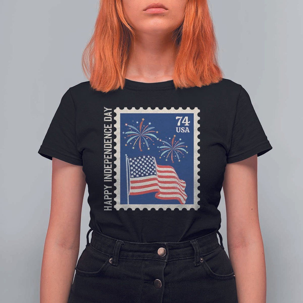 4th Of July T Shirt For Women Happy Independence Day Stamp USA Flag TS11 Black Print Your Wear