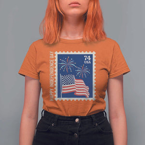 4th Of July T Shirt For Women Happy Independence Day Stamp USA Flag TS11 Orange Print Your Wear