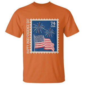 4th Of July T Shirt Happy Independence Day Stamp USA Flag TS11 Orange Print Your Wear