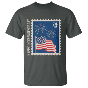 4th Of July T Shirt Happy Independence Day Stamp USA Flag TS11 Dark Heather Print Your Wear