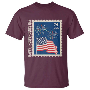 4th Of July T Shirt Happy Independence Day Stamp USA Flag TS11 Maroon Print Your Wear