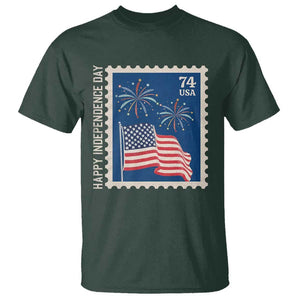 4th Of July T Shirt Happy Independence Day Stamp USA Flag TS11 Dark Forest Green Print Your Wear