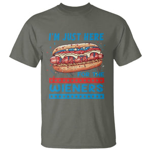 4th Of July T Shirt I'm Just Here For The Wieners Patriotic Hot Dog TS09 Military Green Print Your Wear