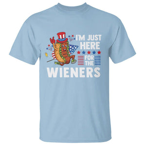 4th Of July T Shirt I'm Just Here For The Wieners Patriotic Hot Dog TS09 Light Blue Print Your Wear