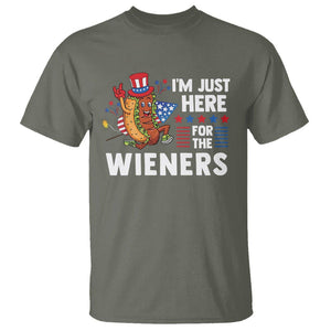 4th Of July T Shirt I'm Just Here For The Wieners Patriotic Hot Dog TS09 Military Green Print Your Wear