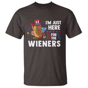 4th Of July T Shirt I'm Just Here For The Wieners Patriotic Hot Dog TS09 Dark Chocolate Print Your Wear