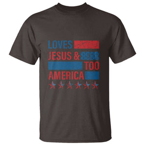 4th Of July T Shirt Loves Jesus and America Too TS09 Dark Chocolate Print Your Wear