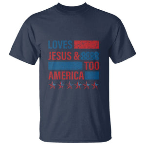 4th Of July T Shirt Loves Jesus and America Too TS09 Navy Print Your Wear