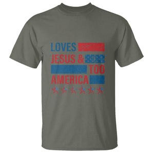 4th Of July T Shirt Loves Jesus and America Too TS09 Military Green Print Your Wear