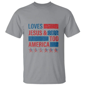 4th Of July T Shirt Loves Jesus and America Too TS09 Sport Gray Print Your Wear