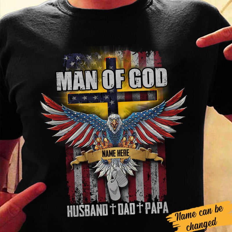 Personalized Father's Day Shirt, Dad Grandpa Man Of God American Eagles T Shirt CTM Sweater Adult Custom - Printyourwear