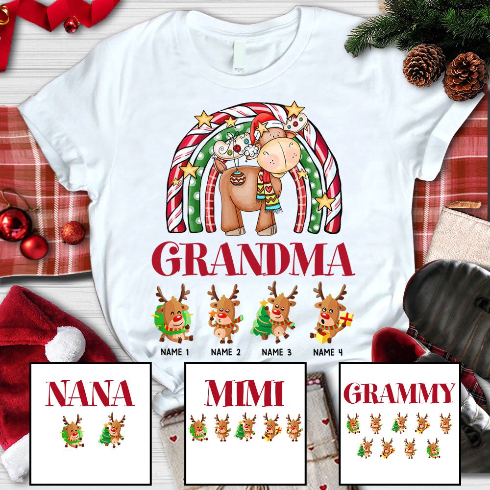 Custom Jeep Shirt Grandma Reindeer Rainbow Grandma With Grandkids Name Cute Reindeer CTM Youth Custom - Printyourwear