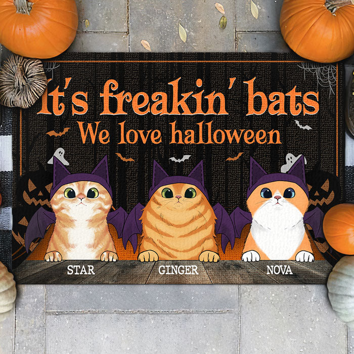 Personalized Halloween Doormat Its Freakin Bats We Love Halloween Cats Halloween CTM Custom - Printyourwear
