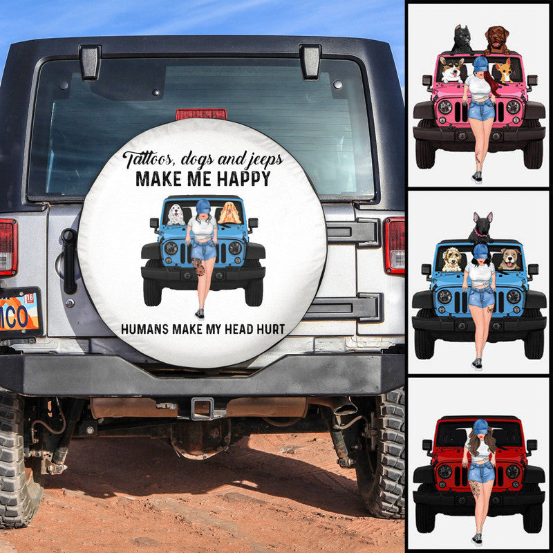 Custom JP Tire Cover With Camera Hole, Tattoos Dogs And JPs Make Me Happy Spare Tire Cover CTM Custom - Printyourwear