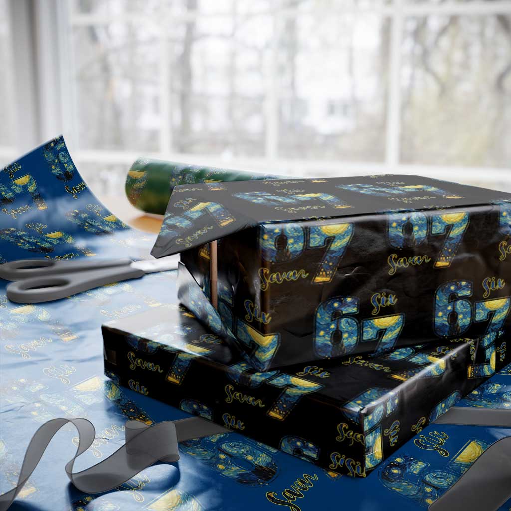67 Six Seven Meme Wrapping Paper Roll Starry Night Van Gogh TS14 Black Print Your Wear