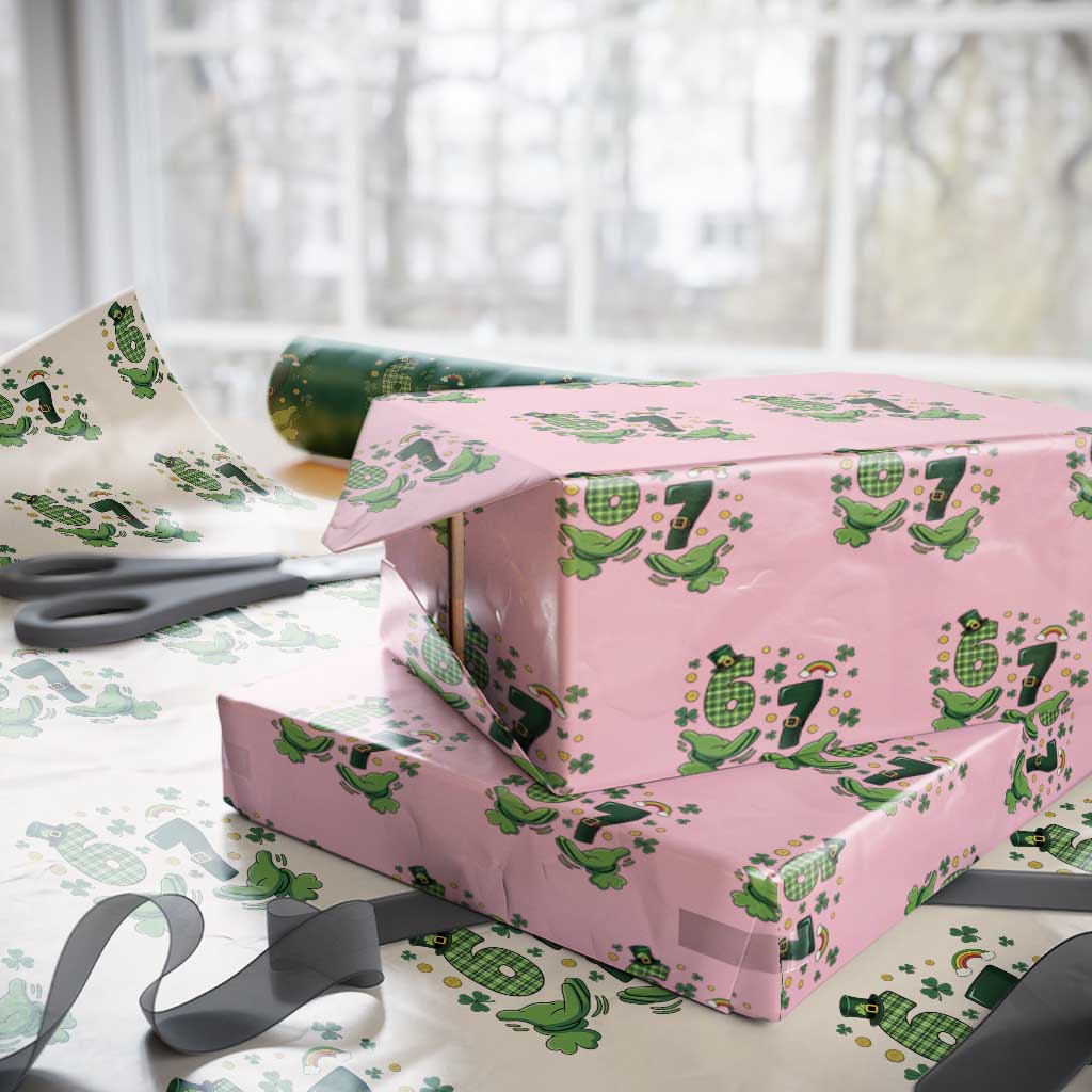 67 St Patricks Day Wrapping Paper Roll Funny Six Seven Hands Meme TS14 Light Pink Print Your Wear