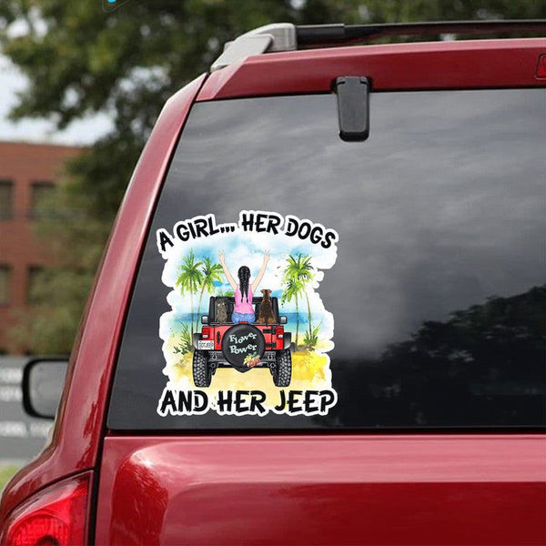 Personalized Girl Her Dogs and Her Jeep Decal CTM