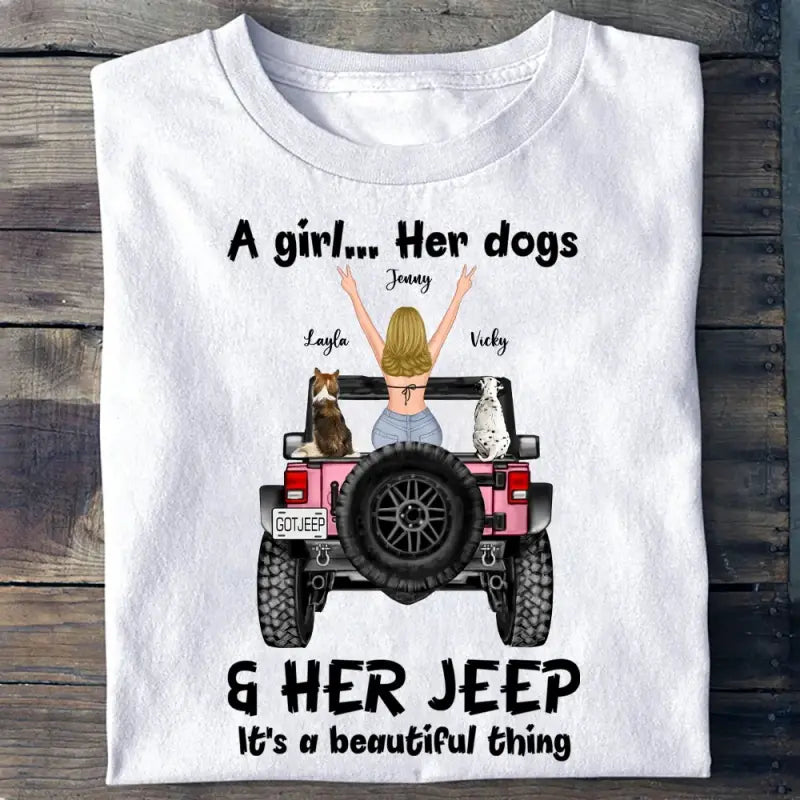 Custom Jeep T Shirt Off Road Dog Mom, A Girl Her Dogs CTM Youth Custom - Printyourwear