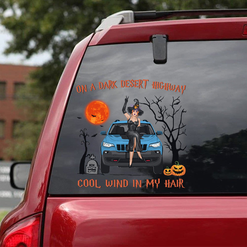 Personalized JP Girl Decal Halloween Witch Wizard On A Dark Desert Highway Cool Wind In My Hair CTM package 13x13cm Custom - Printyourwear