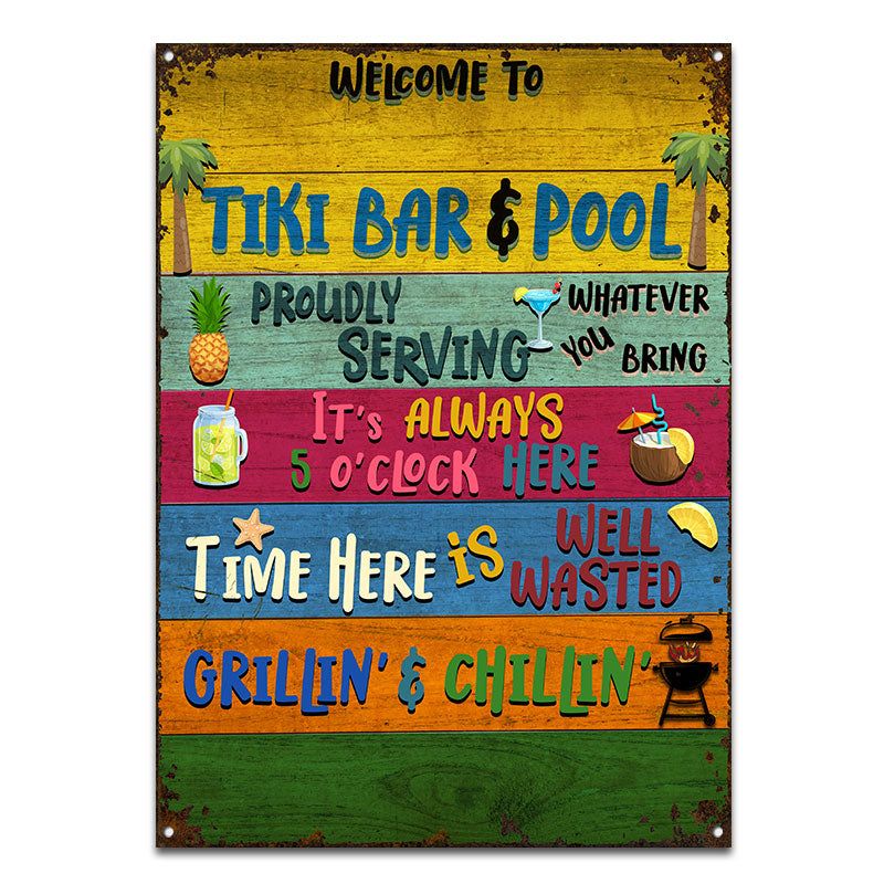 Personalized Metal Sign Pool Tiki Bar Proudly Serving CTM One Size 24x18 inch (60.96x45.72 cm) Custom - Printyourwear