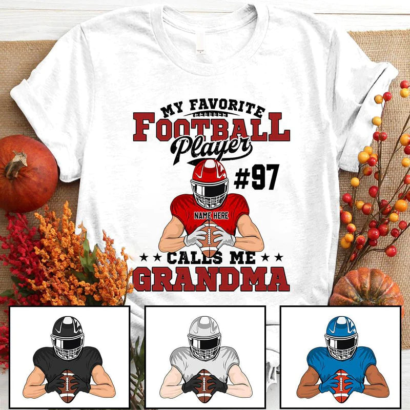 Personalized My Favorite Football Player Calls Me Grandma T Shirt CTM Youth Custom - Printyourwear