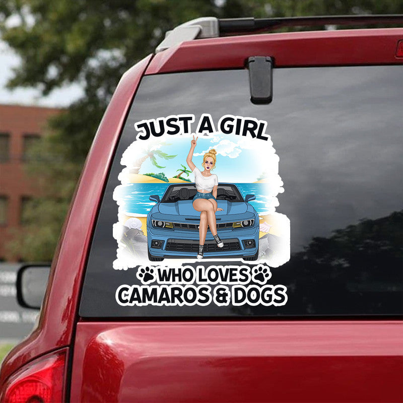 Personalized JP Decal Just A Girl Who Loves Camaros and Dogs CTM package 13x13cm Custom - Printyourwear