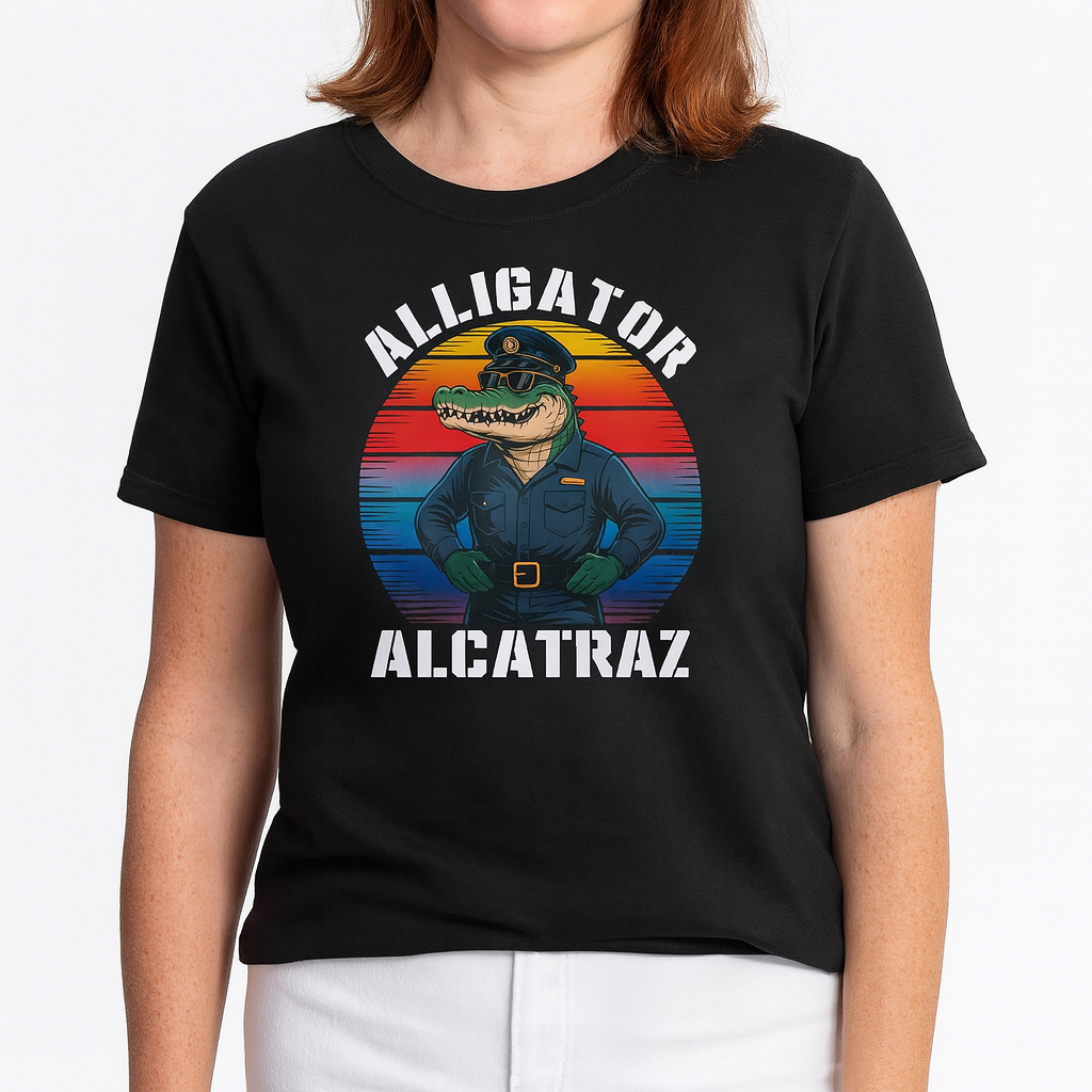 Alligator Alcatraz Florida – T-Shirt – Funny Gator Cop Political Humor Retro Sunset TS02 Print Your Wear