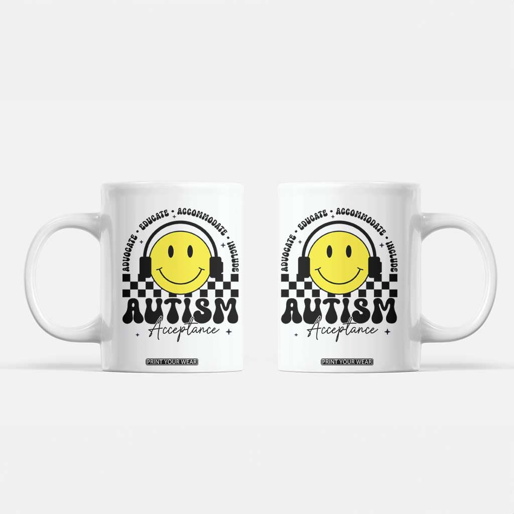 Autism Acceptance Coffee Mug Advocate Educate Accomodate Include Special Education TS02 White Print Your Wear