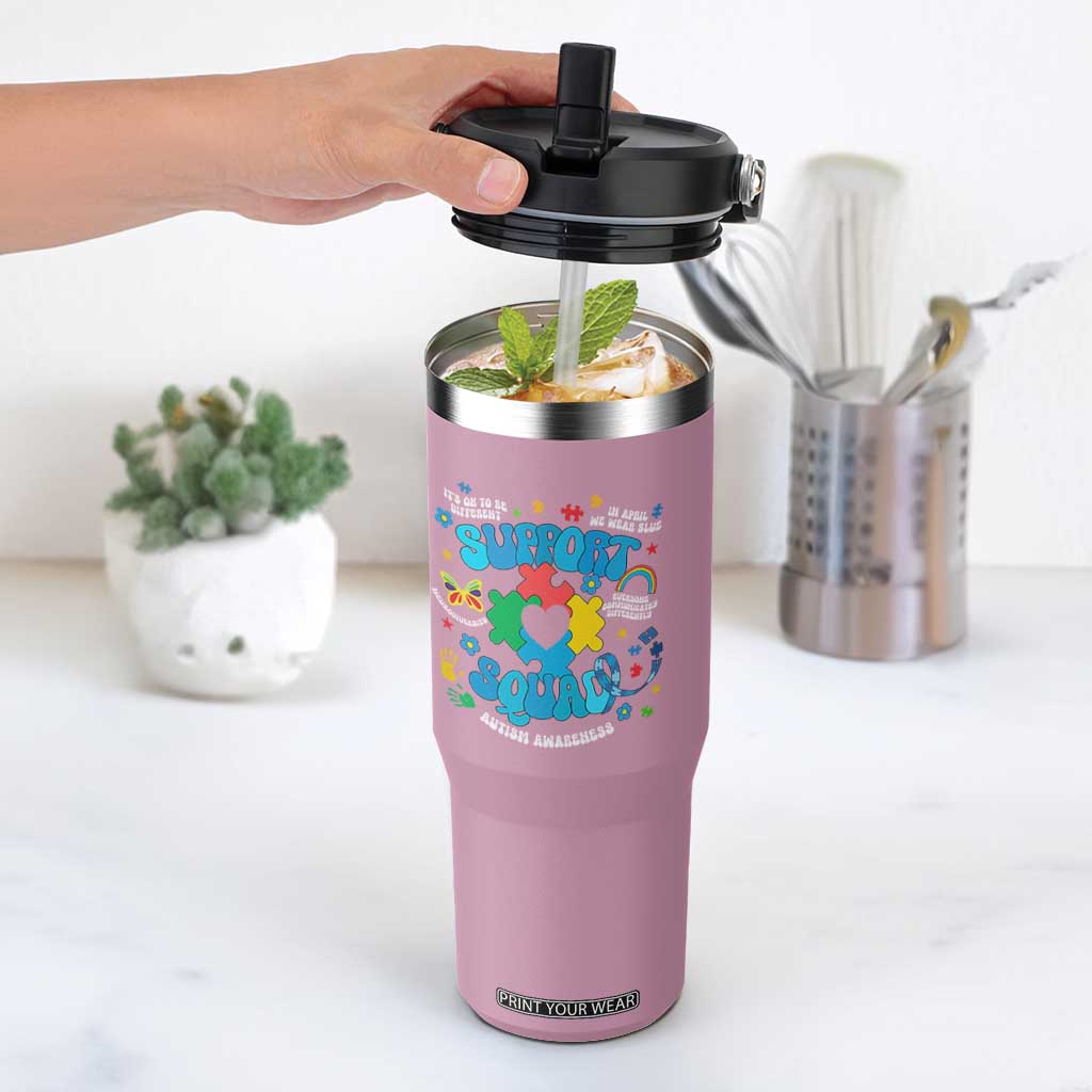 Autism Awareness Support Squad Flip Straw Tumbler In April We Wear Blue TS02 One Size: 30 oz Light Pink Print Your Wear
