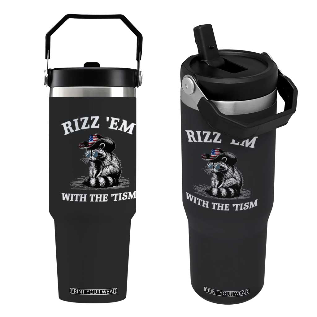 Autism Racoon Cowboy Flip Straw Tumbler Rizz Em With The Tism TS02 One Size: 30 oz Black Print Your Wear
