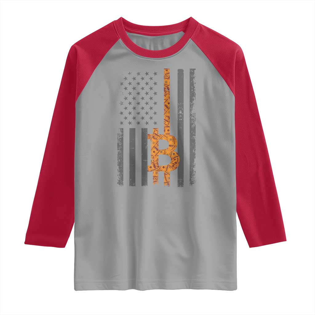 BTC Bitcoin American Flag Raglan Shirt Crypto Buy the Dip TS10 Sport Gray Red Print Your Wear