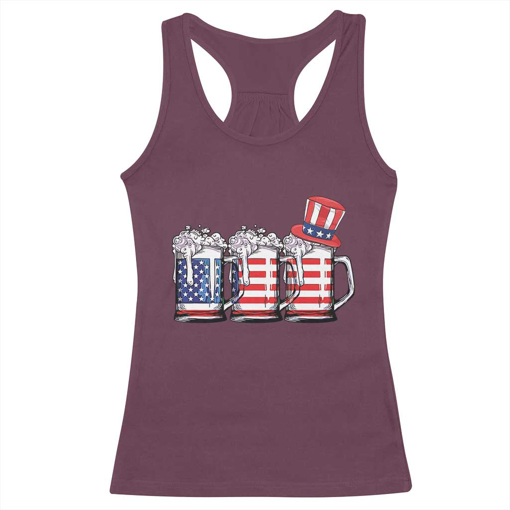 Beer American Flag 4th of July Racerback Tank Top Merica Drinking USA TS10 Maroon Print Your Wear